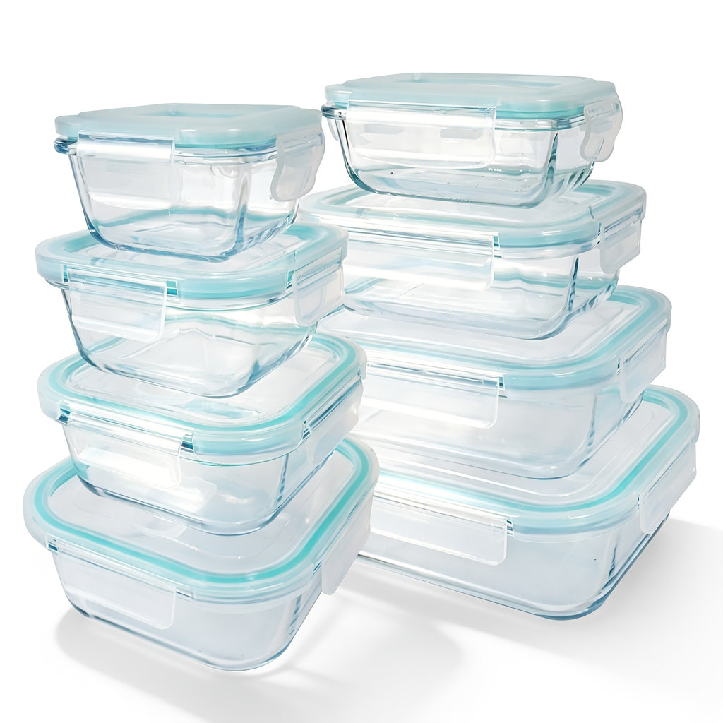 24/16 Sealed Glass Food Storage Boxes, Fresh-Keeping Boxes, Microwave Ovens, Ovens - Suitable for Salads, Fruits, Vegetables, Sandwiches, Bento Boxes | Sealed Storage | Durable Glass Food Storage Containers Outdoor Lunch Boxes(12/8 Box+12/8 Lid)