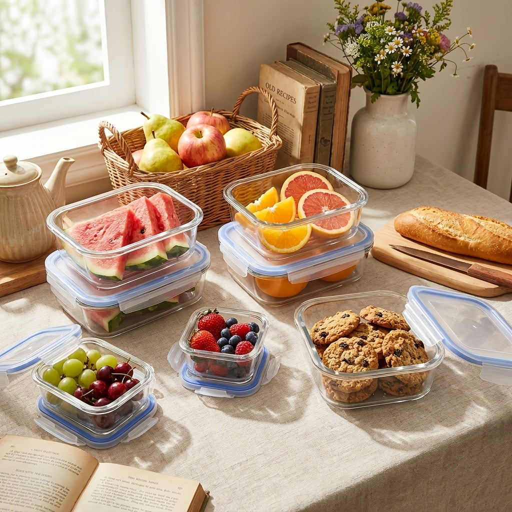 24/16 Sealed Glass Food Storage Boxes, Fresh-Keeping Boxes, Microwave Ovens, Ovens - Suitable for Salads, Fruits, Vegetables, Sandwiches, Bento Boxes | Sealed Storage | Durable Glass Food Storage Containers Outdoor Lunch Boxes(12/8 Box+12/8 Lid)