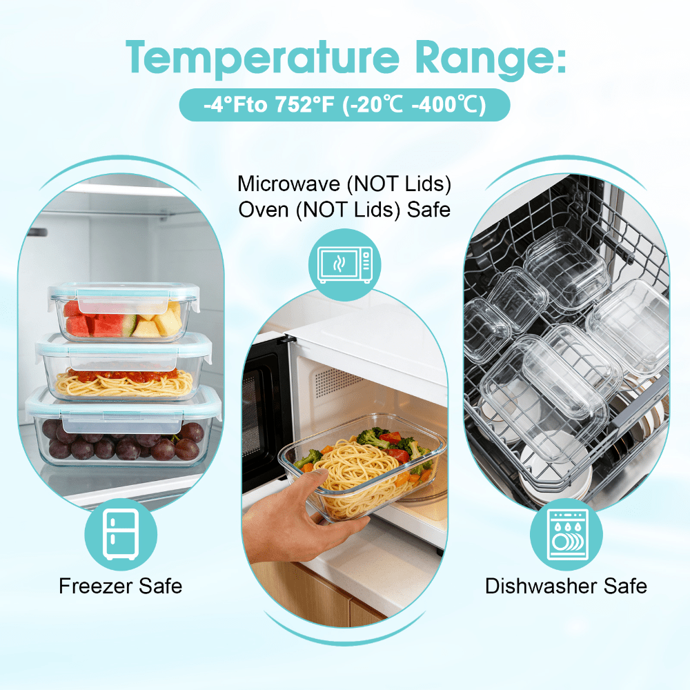24/16 Sealed Glass Food Storage Boxes, Fresh-Keeping Boxes, Microwave Ovens, Ovens - Suitable for Salads, Fruits, Vegetables, Sandwiches, Bento Boxes | Sealed Storage | Durable Glass Food Storage Containers Outdoor Lunch Boxes(12/8 Box+12/8 Lid)