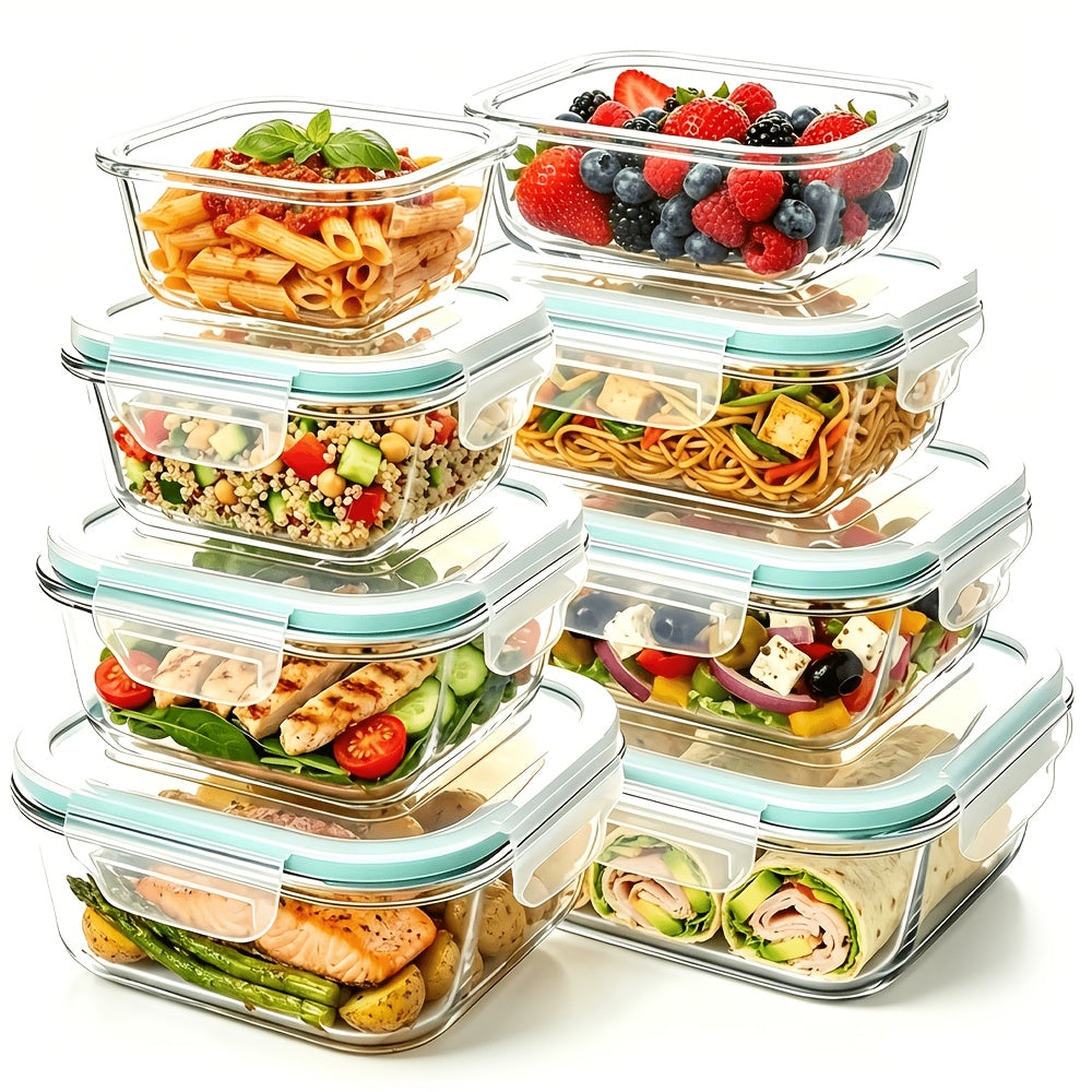 24/16 Sealed Glass Food Storage Boxes, Fresh-Keeping Boxes, Microwave Ovens, Ovens - Suitable for Salads, Fruits, Vegetables, Sandwiches, Bento Boxes | Sealed Storage | Durable Glass Food Storage Containers Outdoor Lunch Boxes(12/8 Box+12/8 Lid)