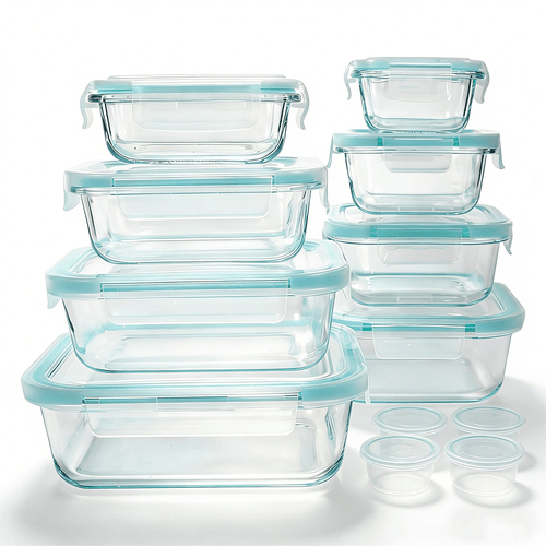24/16 Sealed Glass Food Storage Boxes, Fresh-Keeping Boxes, Microwave Ovens, Ovens - Suitable for Salads, Fruits, Vegetables, Sandwiches, Bento Boxes | Sealed Storage | Durable Glass Food Storage Containers Outdoor Lunch Boxes(12/8 Box+12/8 Lid)