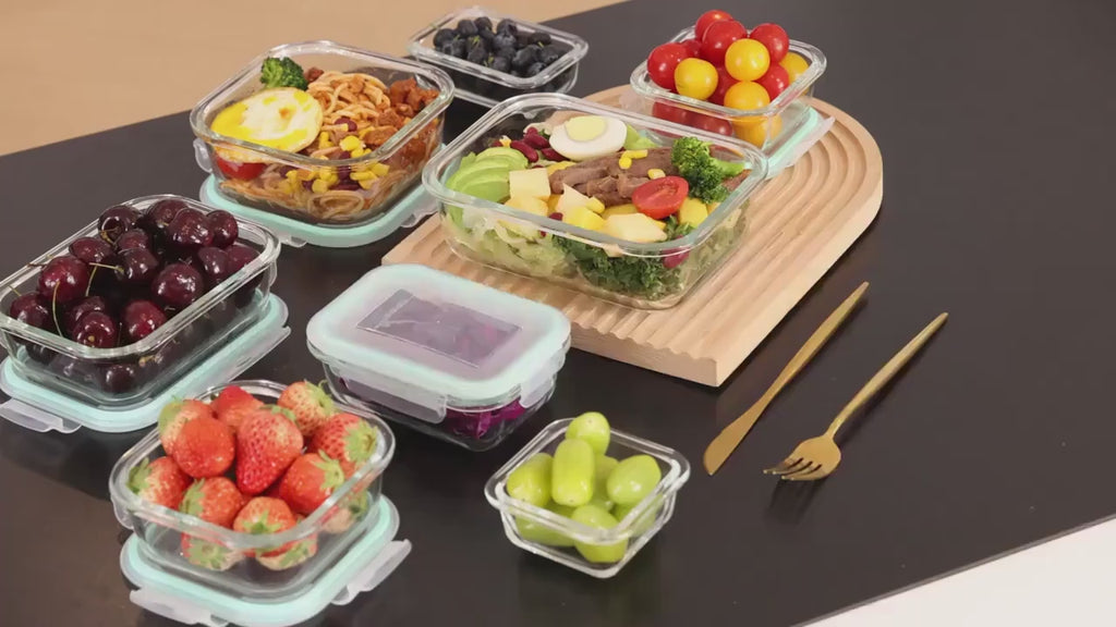 24/16 Sealed Glass Food Storage Boxes, Fresh-Keeping Boxes, Microwave Ovens, Ovens - Suitable for Salads, Fruits, Vegetables, Sandwiches, Bento Boxes | Sealed Storage | Durable Glass Food Storage Containers Outdoor Lunch Boxes(12/8 Box+12/8 Lid)